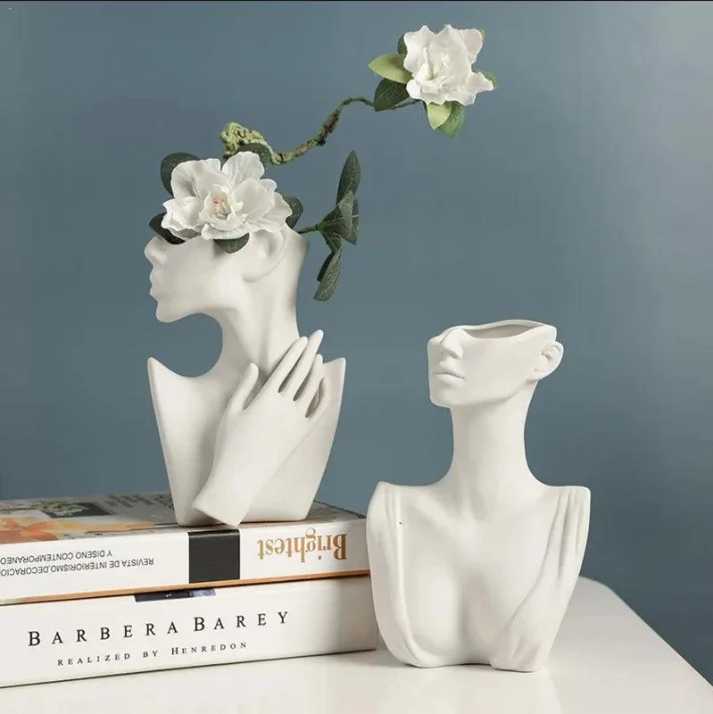 Elegant white face pattern vase | Ceramic vase perfect for flowers or plumes -  - #tag1#