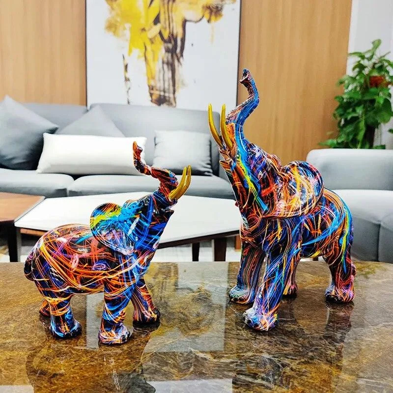 Elephant Modern Art Colorful Sculptures and Statues Resin Crafts Home Decor -