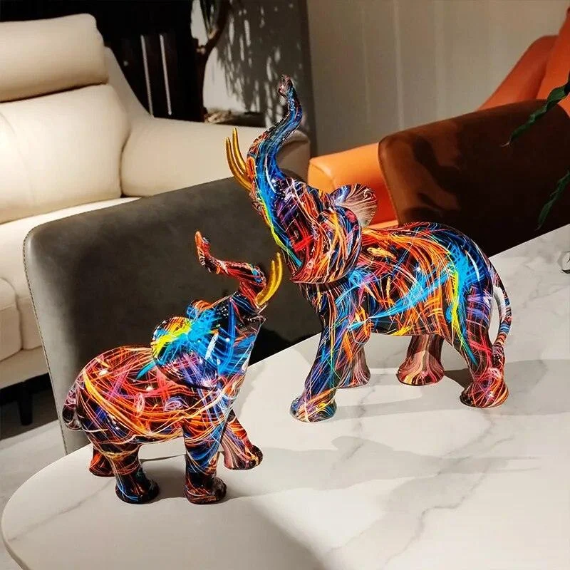 Elephant Modern Art Colorful Sculptures and Statues Resin Crafts Home Decor -
