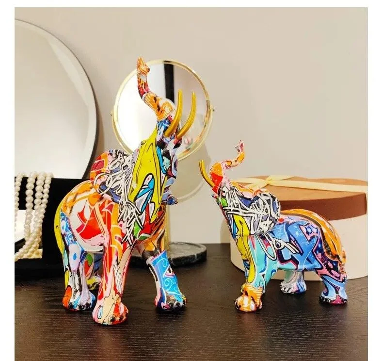 Elephant Modern Art Colorful Sculptures and Statues Resin Crafts Home Decor -