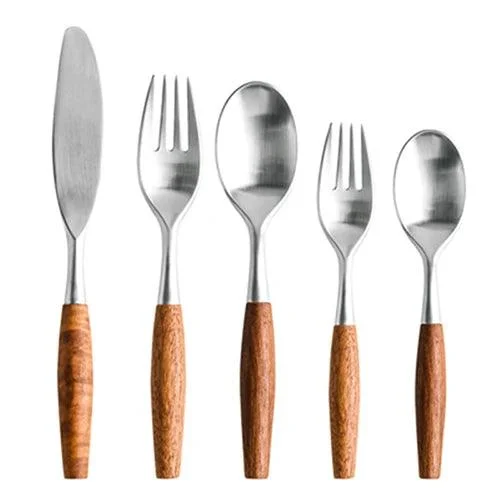 Elite Elegance: 304 Stainless Steel Cutlery Set with Wooden Handles -