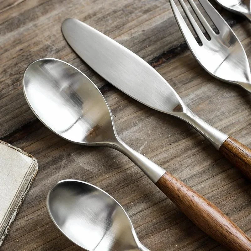 Elite Elegance: 304 Stainless Steel Cutlery Set with Wooden Handles -