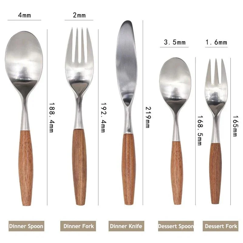 Elite Elegance: 304 Stainless Steel Cutlery Set with Wooden Handles -