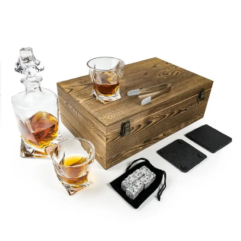 Elite Whiskey Decanter Set Luxury Carafe and Glasses with Whiskey Stones tag1