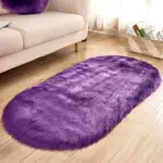 Ellipse Soft Faux Sheepskin Fur Chair Cushion Area Rugs for Bedroom Floor Shaggy Silky Plush Carpet White Bedside Mat tag1