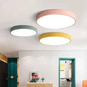 Elysia Modern Round LED Ceiling Lamp Pink Gray Metal Living Room