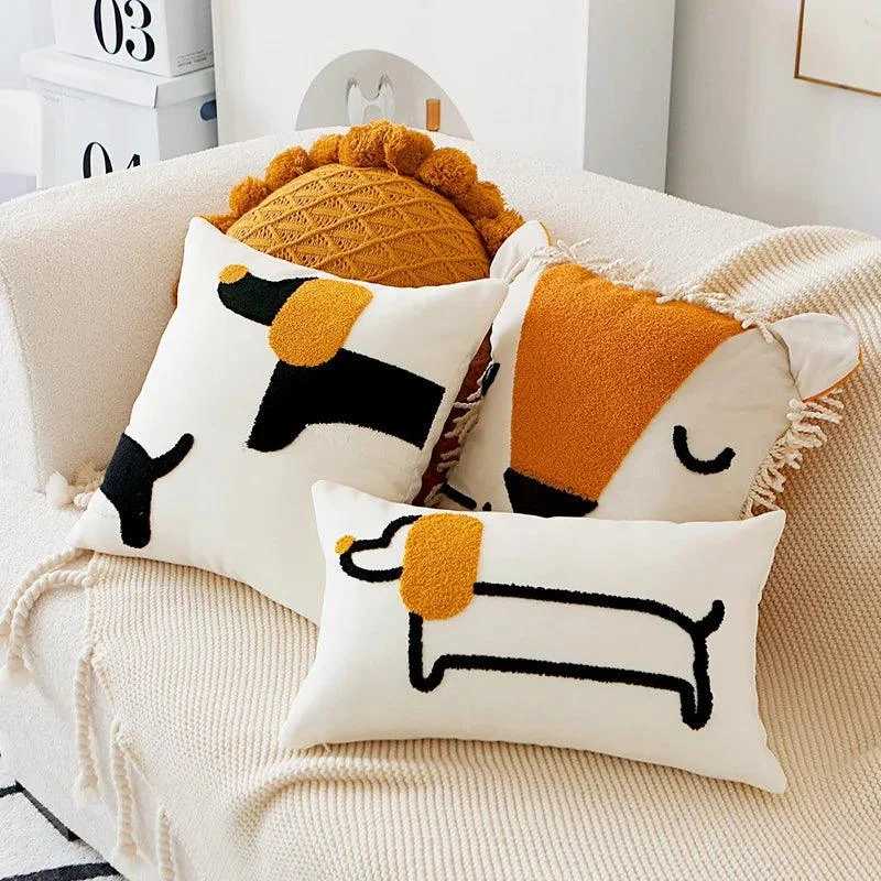 Embroidered Dachshund Cushion Cover -