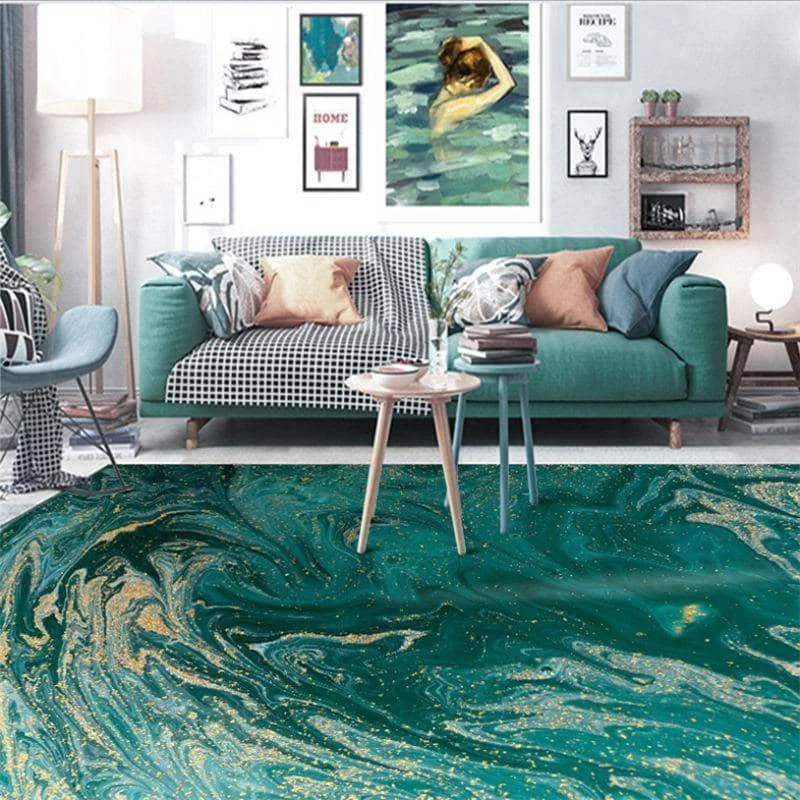 Emulate the Majesty of the Ocean with Abstract Green Ocean Area Rug - Rectangle -