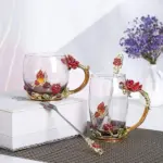 Enamel Rose Glass Tea Cup Set With Spoon tag1