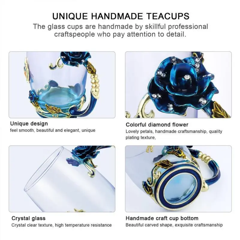 Enamel Rose Glass Tea Cup Set With Spoon tag1