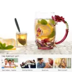 Enamel Rose Glass Tea Cup Set With Spoon tag1
