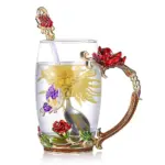 Enamel Rose Glass Tea Cup Set With Spoon tag1