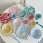 Enamel Splash Ink Print Plate Bowl Dinner Set tag1