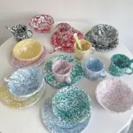 Enamel Splash Ink Print Plate Bowl Dinner Set tag1