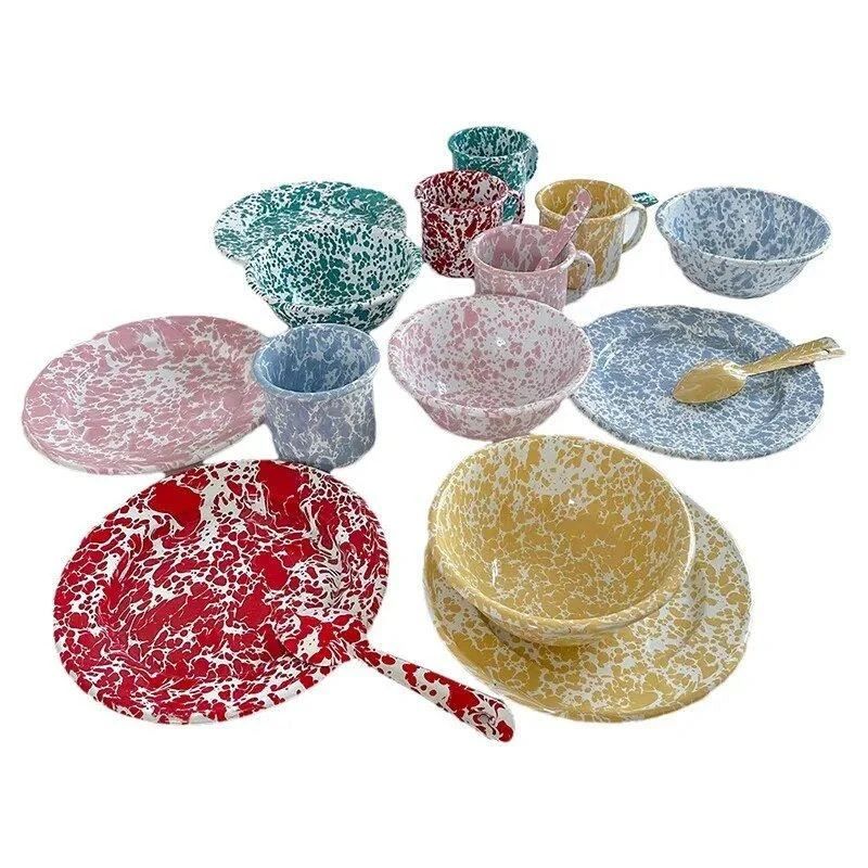 Enamel Splash Ink Print Plate + Bowl Dinner Set -  - #tag1#