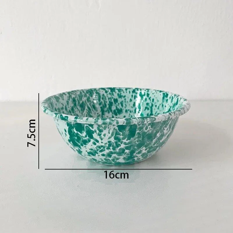 Enamel Splash Ink Print Plate + Bowl Dinner Set -  - #tag1#