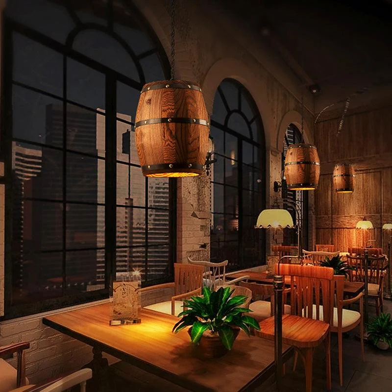 Erato - Hanging Wooden Wine Barrel Light -  - #tag1#
