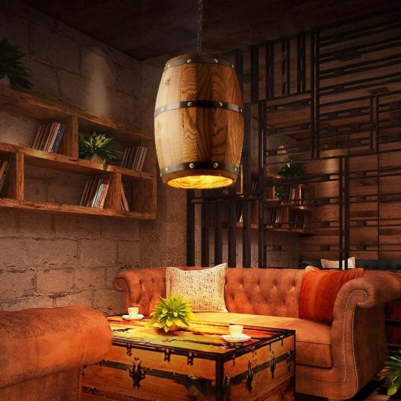Erato - Hanging Wooden Wine Barrel Light -  - #tag1#