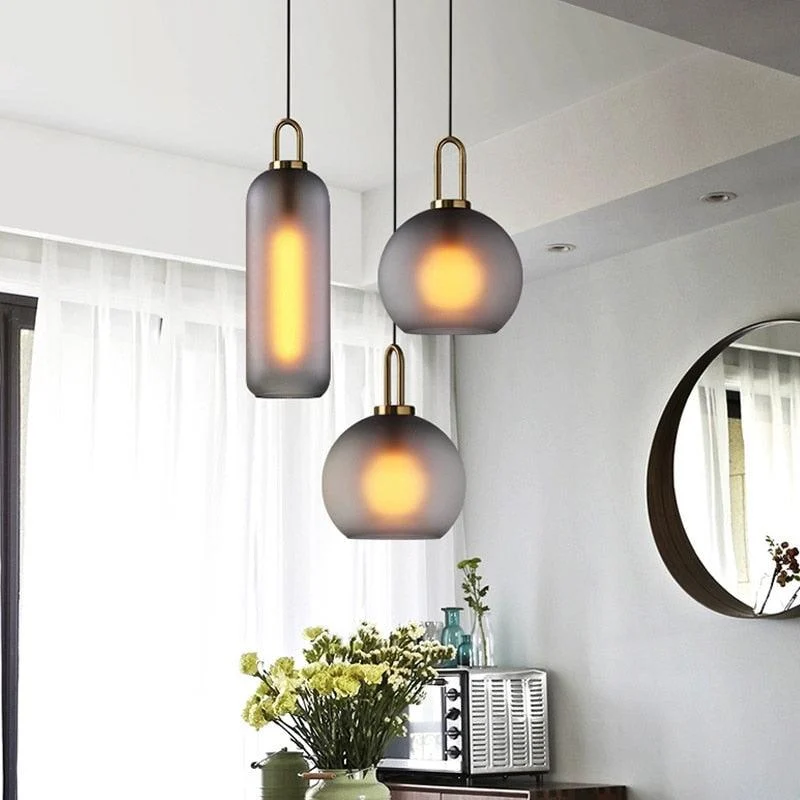 Europe Lighting Led Pendant Smoke Grey Glass Hanging Lamp Bedroom -