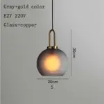 Europe Lighting Led Pendant Smoke Grey Glass Hanging Lamp Bedroom