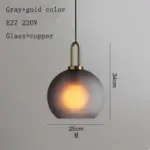 Europe Lighting Led Pendant Smoke Grey Glass Hanging Lamp Bedroom