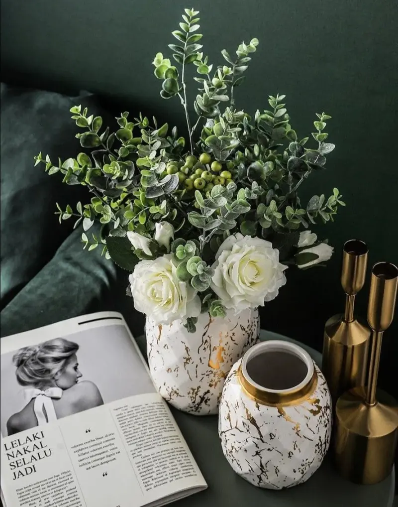 European Gilded Ceramic Vase Marble Pattern Countertop Living Room Furnishings Flower Arrangement Fresh Flowers Hydroponic Vase 9afc43c8 d310 43eb aa77 8ab2418f4dce
