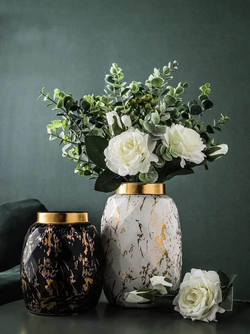 European Gilded Ceramic Vase Marble Pattern Countertop Living Room Furnishings Flower Arrangement Fresh Flowers Hydroponic Vase a353ccbc f2ef 45f2 9b20 bc24df1e351d