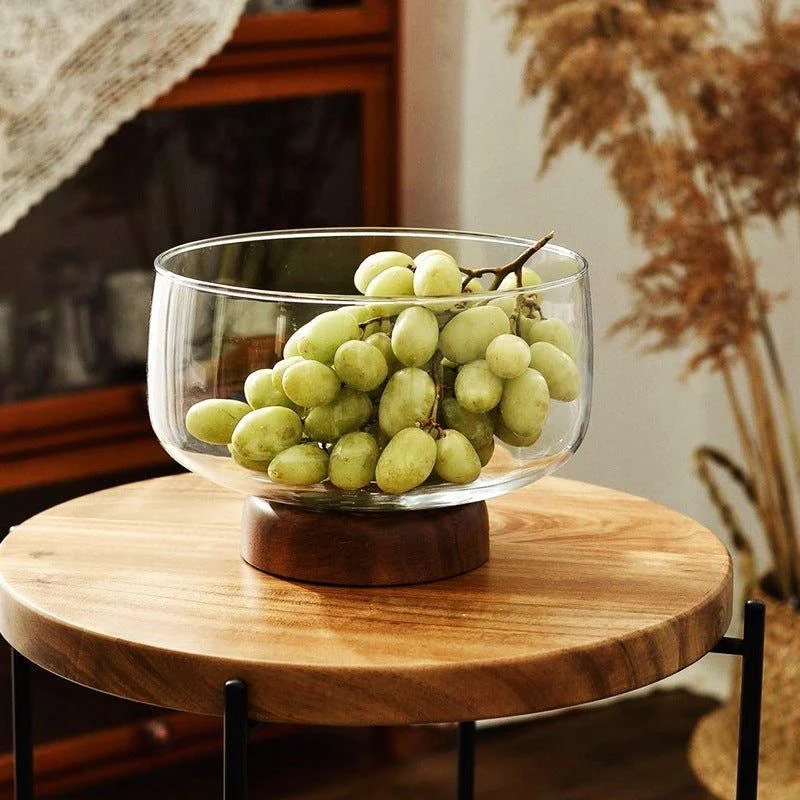 European Glass and Wooden Fruit Bowl -