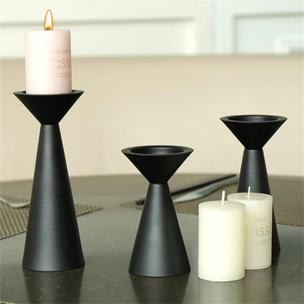 European Style Black Matte Metal Candle Stand -