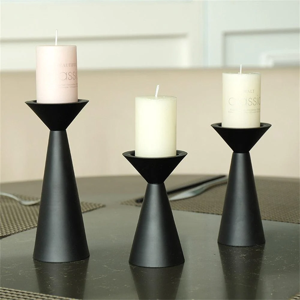 European Style Black Matte Metal Candle Stand -