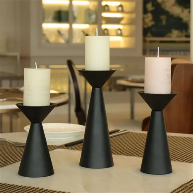 European Style Black Matte Metal Candle Stand