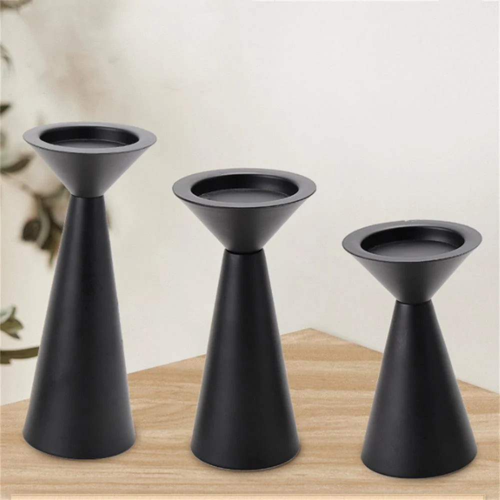 European Style Black Matte Metal Candle Stand -