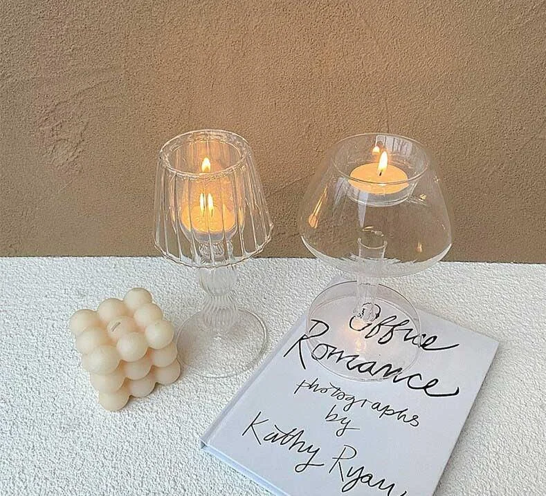 European Style Table Lamp Shaped Amber Glass Candle Holder -