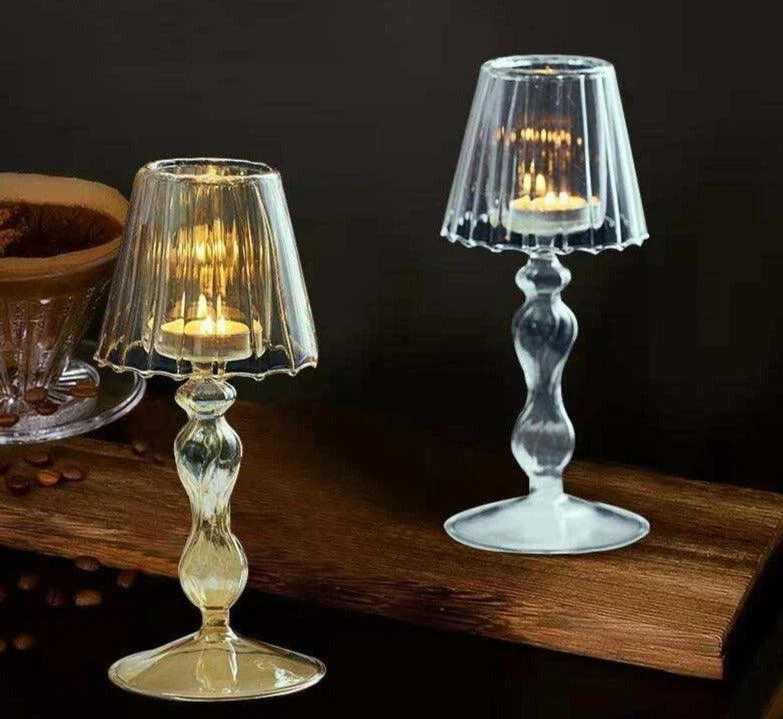 European Style Table Lamp Shaped Amber Glass Candle Holder -