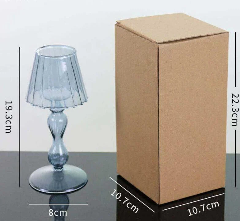 European Style Table Lamp Shaped Amber Glass Candle Holder -