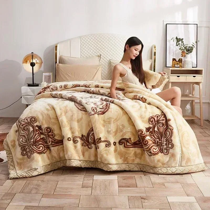 European Style Warm Raschel Blanket for Winter High End Soft Thicken Warmth Weighted Blanket Double Side -  - #tag1#