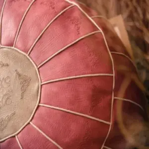 Exotic Moroccan Round Leather Pouf Cover