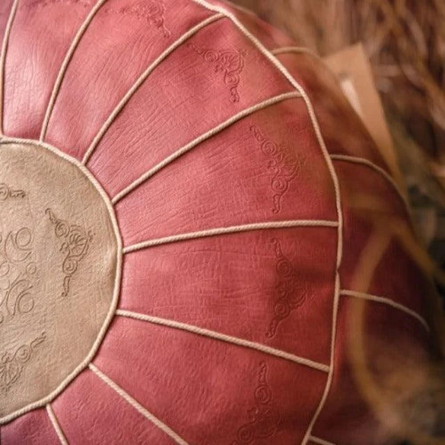 Exotic Moroccan Round Leather Pouf Cover -  - #tag1#