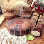 Exotic Moroccan Round Leather Pouf Cover tag1