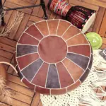 Exotic Moroccan Round Leather Pouf Cover tag1