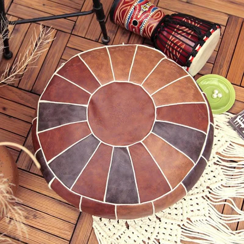 Exotic Moroccan Round Leather Pouf Cover -  - #tag1#