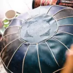 Exotic Moroccan Round Leather Pouf Cover tag1