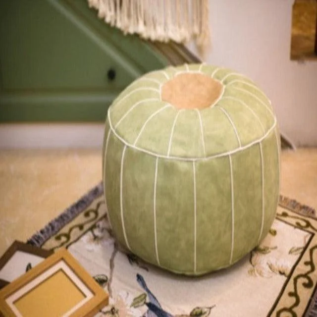 Exotic Moroccan Round Leather Pouf Cover -  - #tag1#