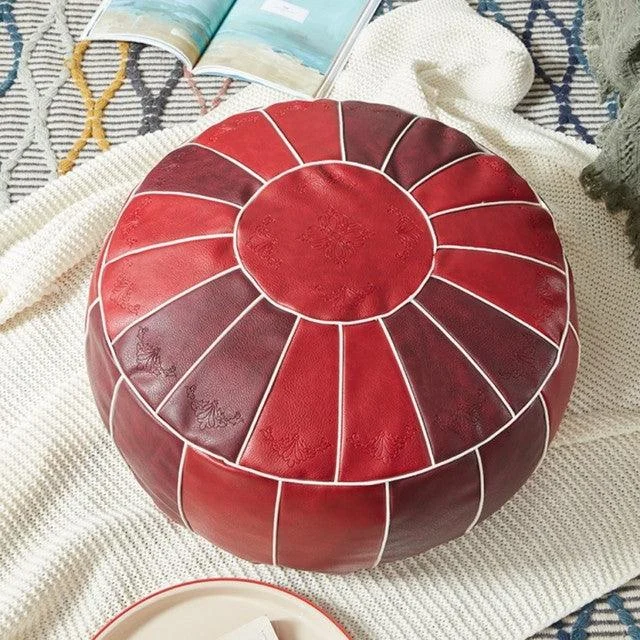 Exotic Moroccan Round Leather Pouf Cover -  - #tag1#