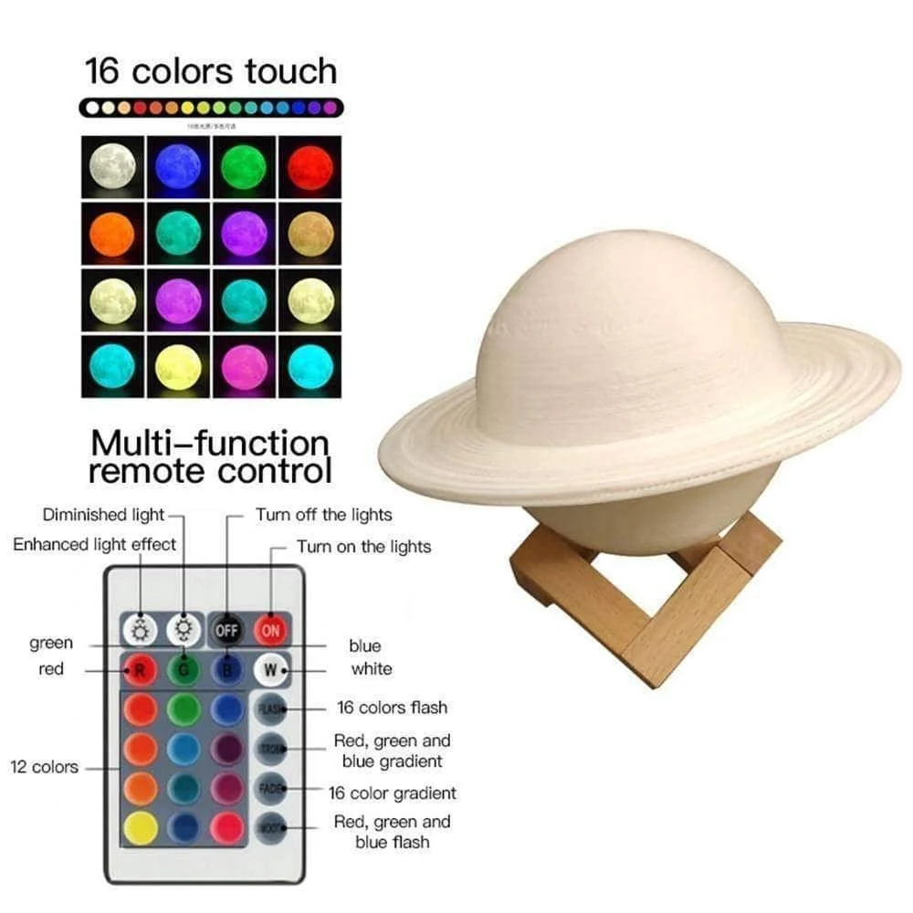 Explore the Galaxy with 3D Printed Saturn Lamp - LED Decor -