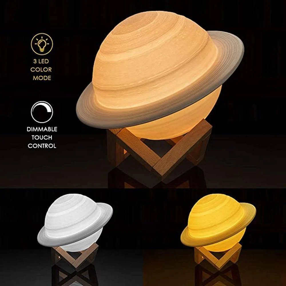 Explore the Galaxy with 3D Printed Saturn Lamp - LED Decor -
