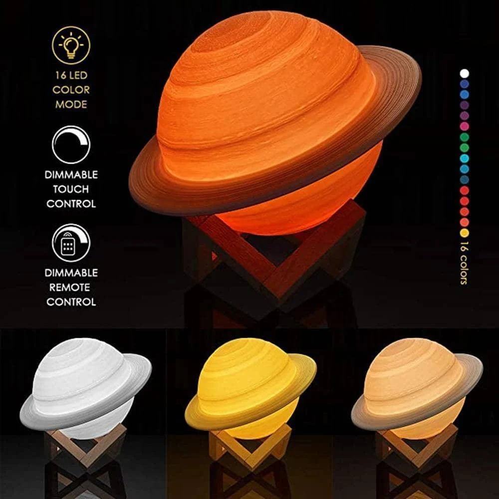 Explore the Galaxy with 3D Printed Saturn Lamp - LED Decor -
