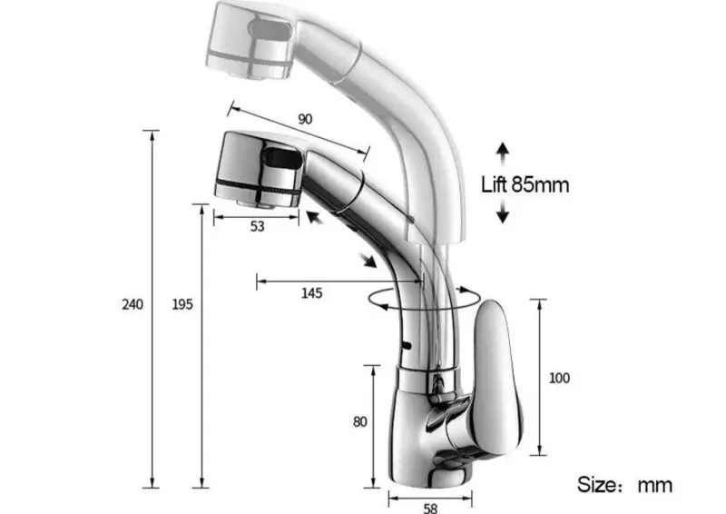 Extendable Lift for Bathroom Brass Mixer Tap tag1