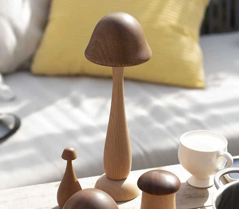 Fairy Tale Inspired Vintage Handmade Wood Mushroom Lamp -