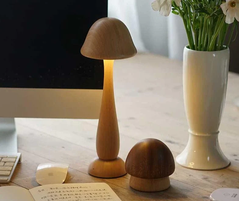 Fairy Tale Inspired Vintage Handmade Wood Mushroom Lamp -